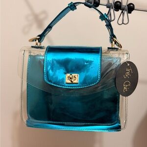Clear Structured Handbag w/ Metallic Turquoise Accents – NWT